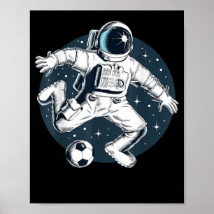 Astronaut Playing Soccer in Outer Space Graphic Poster