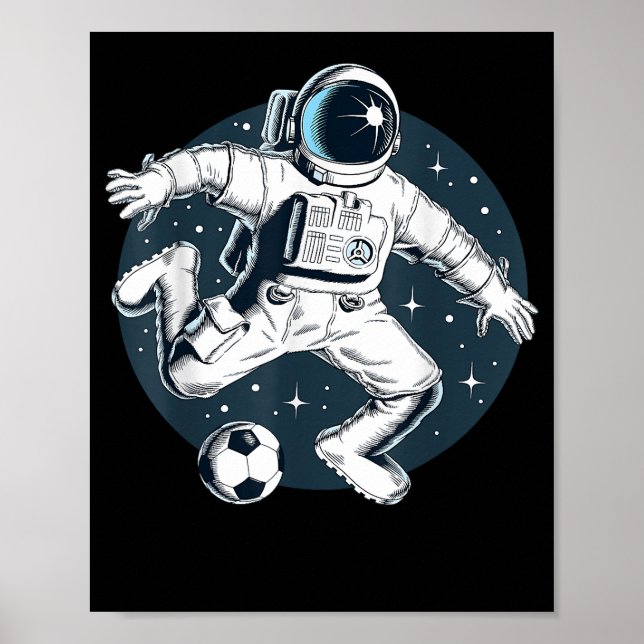 Astronaut Playing Soccer in Outer Space Graphic Poster (Front)