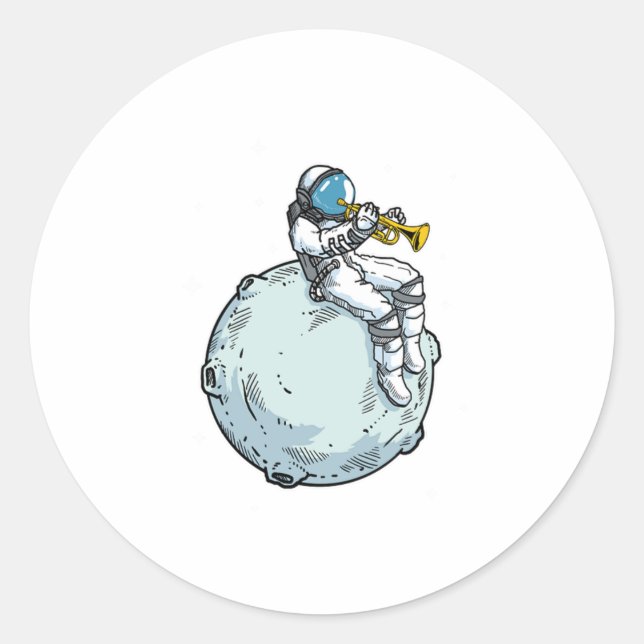 Astronaut Playing Trumpet Music Trumpet Lover Gift Classic Round Sticker (Front)