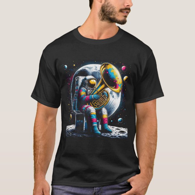 Astronaut Playing Tuba in Space Tuba Player T-Shirt (Front)