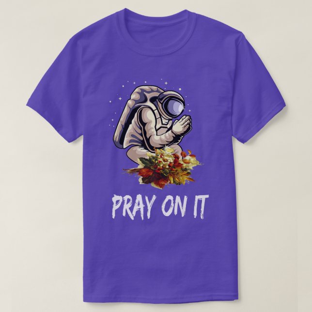 Astronaut Praying Spaceman Prays World Peace Flowe T-Shirt (Design Front)