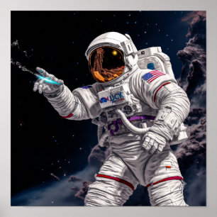 Astronaut Punching - Graffiti Style Space Poster