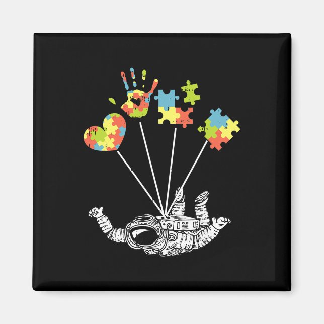 Astronaut Puzzle Autism Awareness Gifts For Autist Magnet (Front)