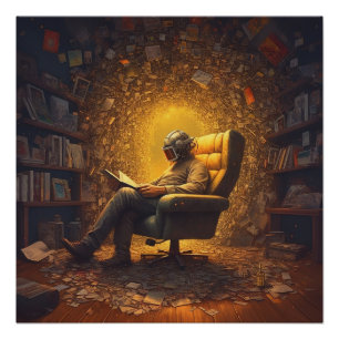 Astronaut reading a book poster