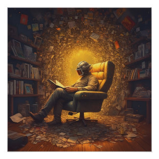 Astronaut reading a book poster