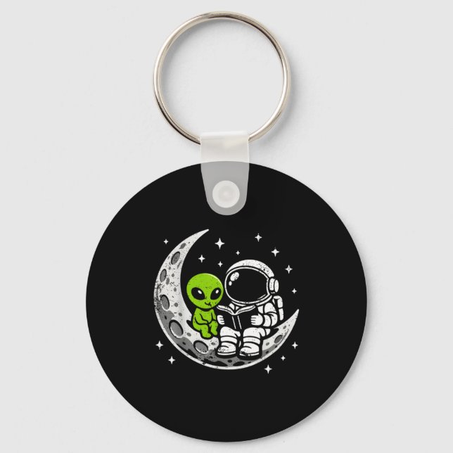 Astronaut reading book alien moon space  key ring (Front)