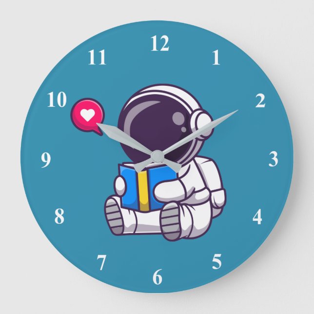 Astronaut reading book cute kids large clock (Front)