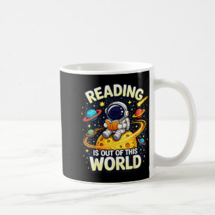 Astronaut reading book lover space for men women coffee mug