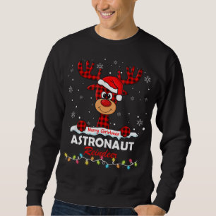 Astronaut Reindeer Santa Hat Buffalo Plaid Christm Sweatshirt