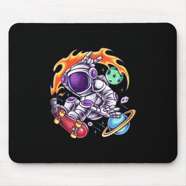 Astronaut Rides Skateboard In Space Between Planet Mouse Pad (Front)