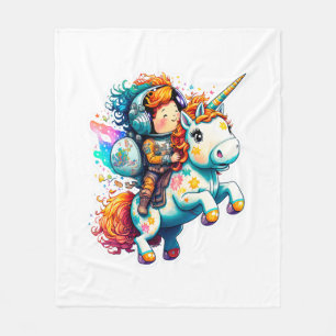 Astronaut riding a Cute Colourful Unicorn Fleece Blanket