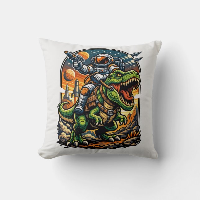 Astronaut Riding a T-Rex – Epic Space Dinosaur Cushion (Front)