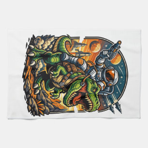 Astronaut Riding a T-Rex – Epic Space Dinosaur Tea Towel