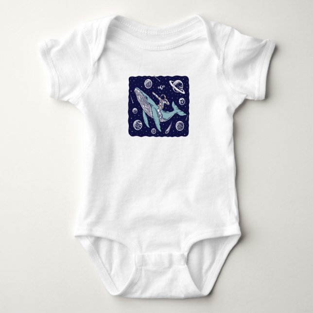 Astronaut riding a whale baby bodysuit (Front)