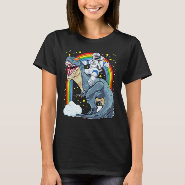Astronaut Riding Dinosaur Rex Astro Space Dino Pre T-Shirt (Front)