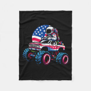 Astronaut Riding Monster Truck 4th Of July Fleece Blanket