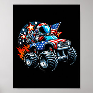 Astronaut Riding Monster Truck 4th Of July Poster