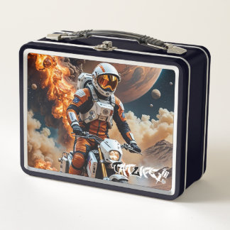 Astronaut Riding Motorcycle on Mars Metal Lunchbox