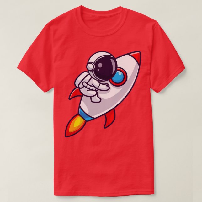 Astronaut Riding Rocket Cartoon1 T-Shirt (Design Front)