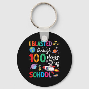 Astronaut Riding Rocket I Blasted Through 100 Days Key Ring