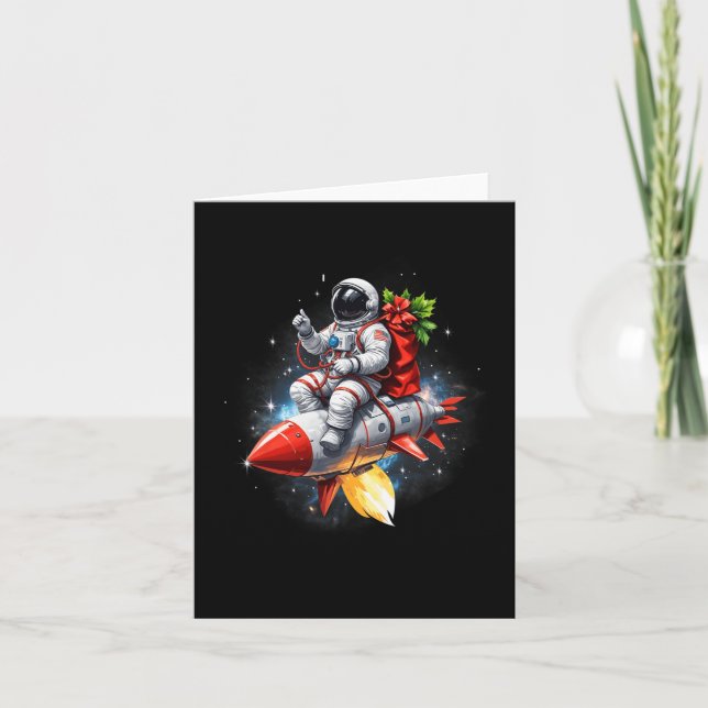 Astronaut Riding Rocket Planets Funny Christmas Ki Card (Front)