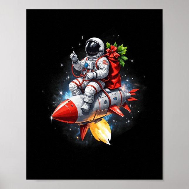 Astronaut Riding Rocket Planets Funny Christmas Ki Poster (Front)