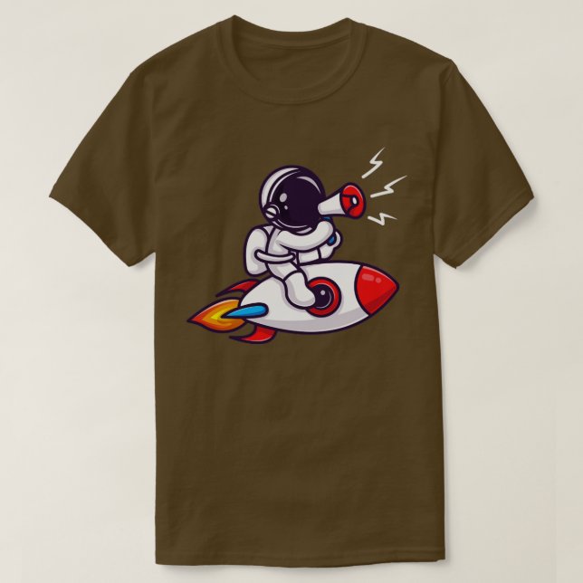 Astronaut Riding Rocket With Speaker Cartoon T-Shirt (Design Front)