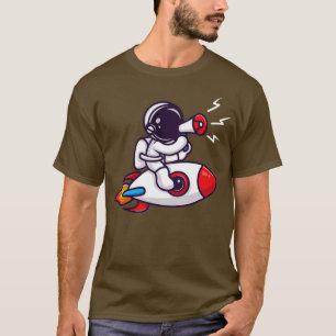 Astronaut Riding Rocket With Speaker Cartoon T-Shirt