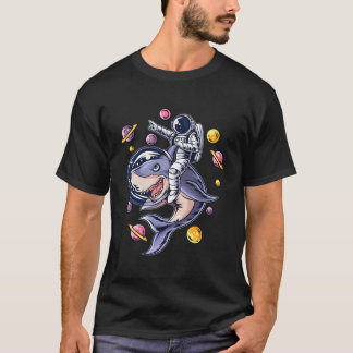 Astronaut Riding Shark In Outer Space Birthday Gif T-Shirt