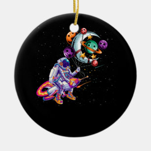 Astronaut Riding spaceship Planets In Hand Art Out Ceramic Ornament