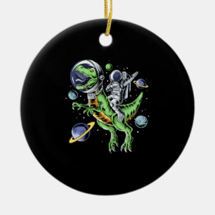 Astronaut Riding T-Rex Dinosaur Astro T-Rex Space Ceramic Ornament