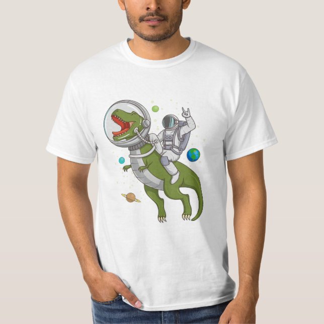 Astronaut Riding T-Rex Dinosaur Astro T-Rex Space  T-Shirt (Front)