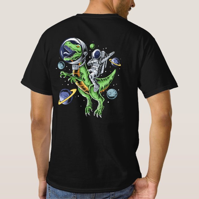 Astronaut Riding T-Rex Dinosaur Astro T-Rex Space T-Shirt (Back)