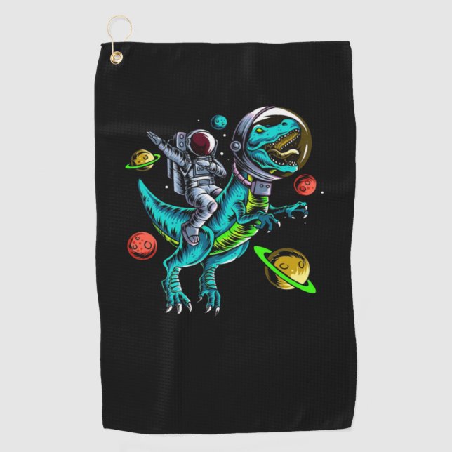 Astronaut Riding T-Rex Dinosaur   Golf Towel (Front)