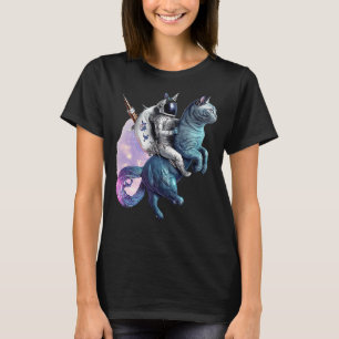 Astronaut Riding Unicorn Cat In Space T-Shirt