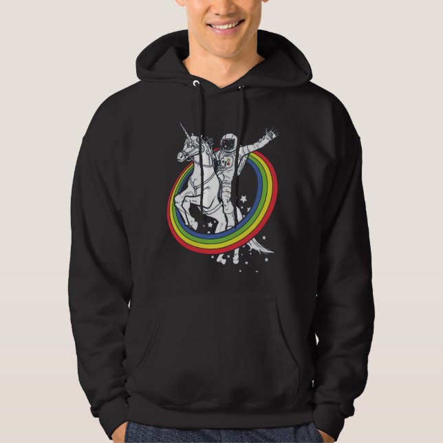 Astronaut Riding Unicorn, Funny Outer Space  Hoodie (Front)