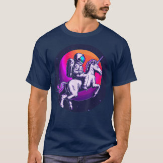Astronaut riding Unicorn Space Retro Colours Synth T-Shirt