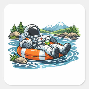 Astronaut River Tubing Square Sticker