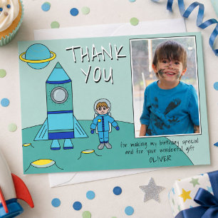 Astronaut Rocket Birthday Photo Thank you Card