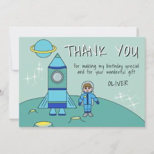 Astronaut Rocket Boy Birthday Thank you Card