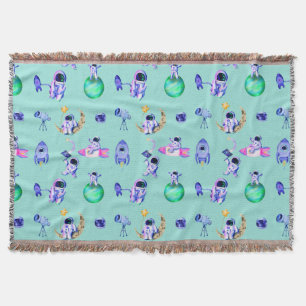 Astronaut rocket earth space throw blanket
