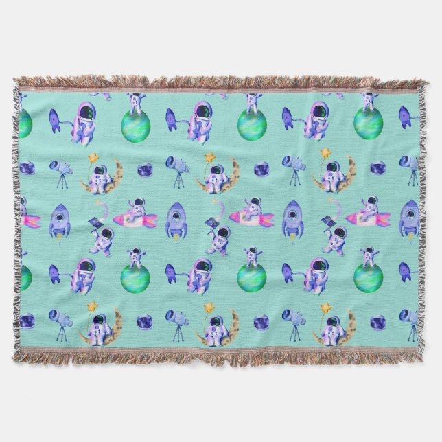 Astronaut rocket earth space throw blanket (Front)