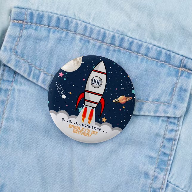 Astronaut Rocket Outer Space 1st Birthday 6 Cm Round Badge (Creator Uploaded)
