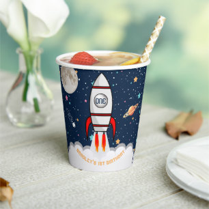 Astronaut Rocket Outer Space 1st Birthday Paper Cups