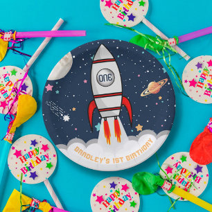 Astronaut Rocket Outer Space 1st Birthday Paper Plate