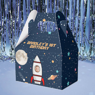 Astronaut Rocket Outer Space 1st Birthday Photo Favour Box