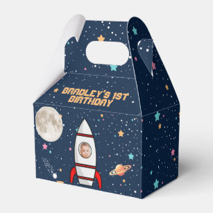 Astronaut Rocket Outer Space 1st Birthday Photo Favour Box