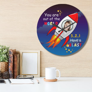 Astronaut rocket outer space personalised photo large clock