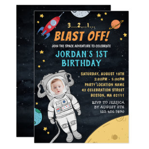 Astronaut Rocket Outer Space | Photo 1st Birthday Invitation
