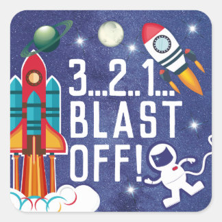 Astronaut Rocket Ship Outer Space BLAST OFF Square Sticker